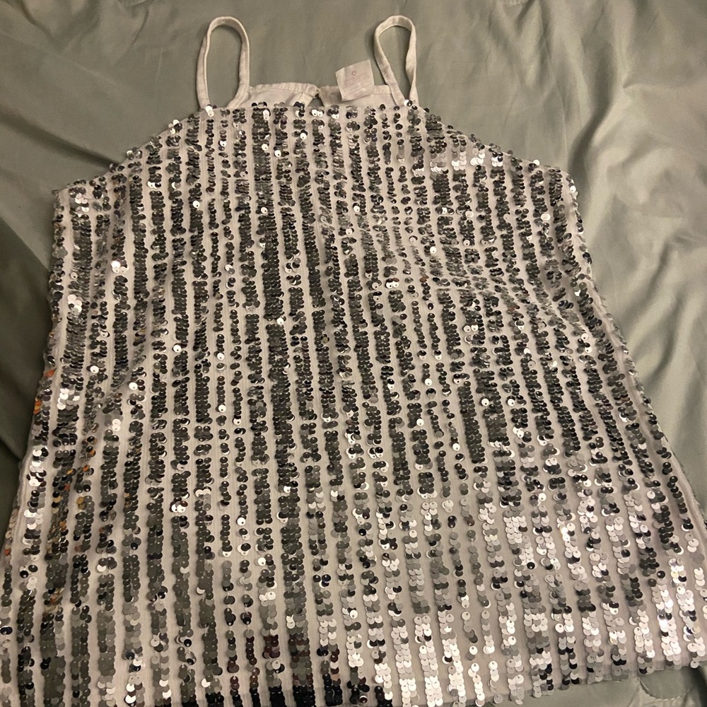 White and silver sequin tank
